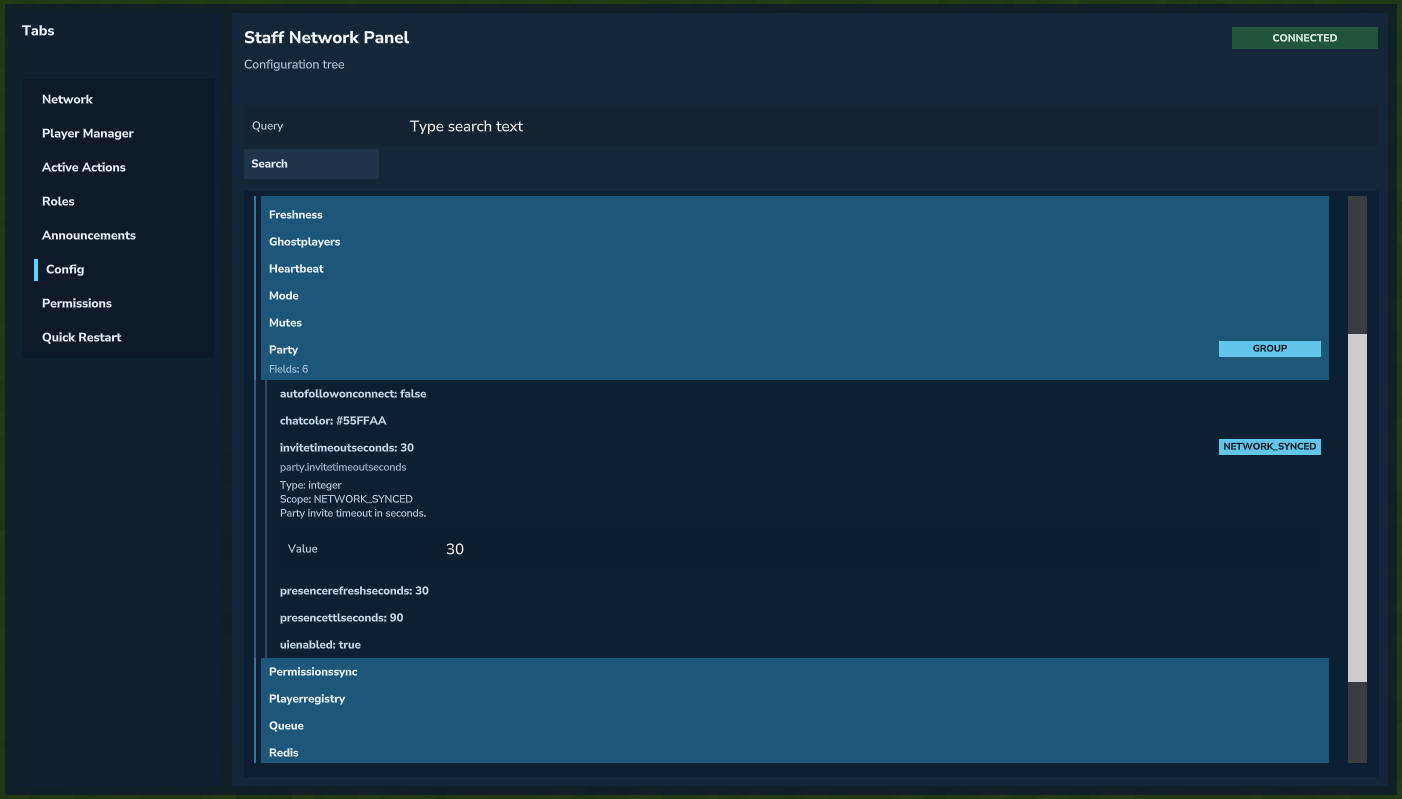 Config tab overview