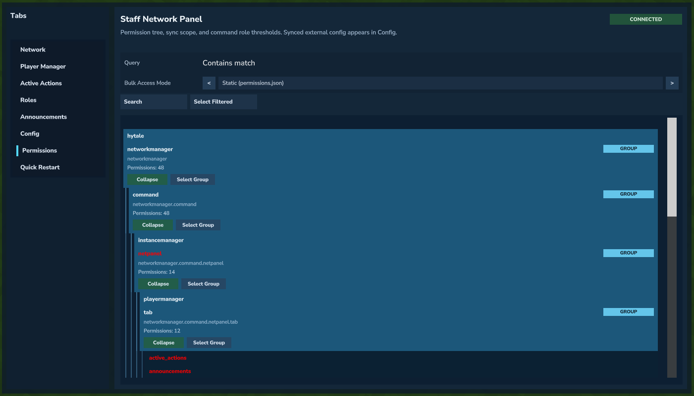 Permissions tree - netpanel tabs