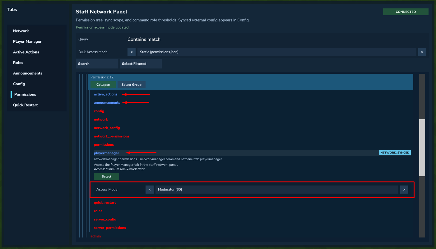 Set access mode to moderator