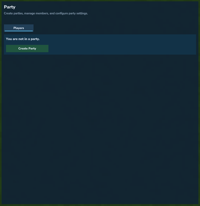 Party menu - create party