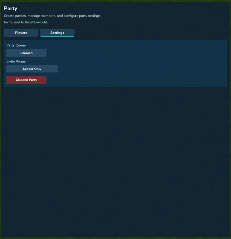 Party settings tab