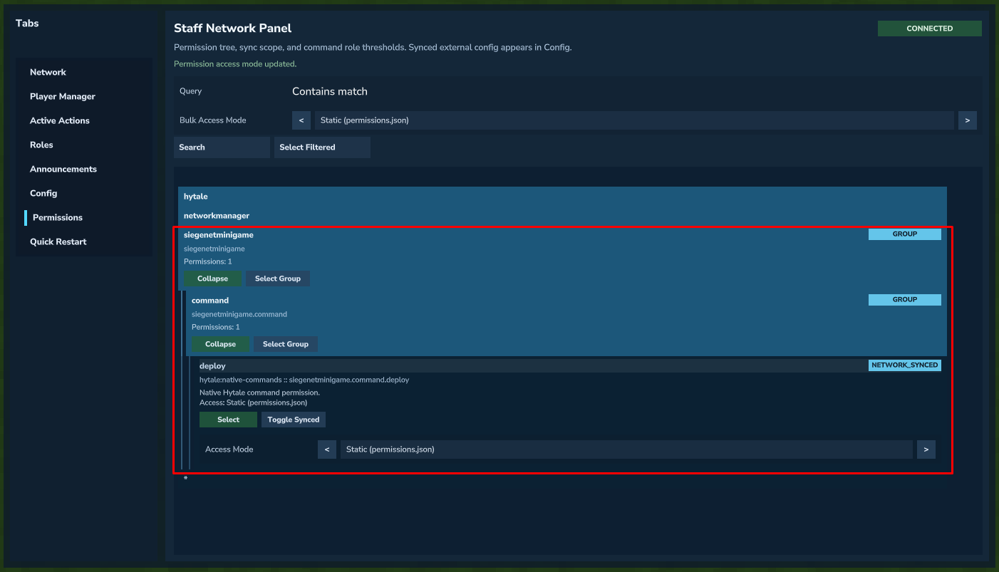Synched permission visible on hub