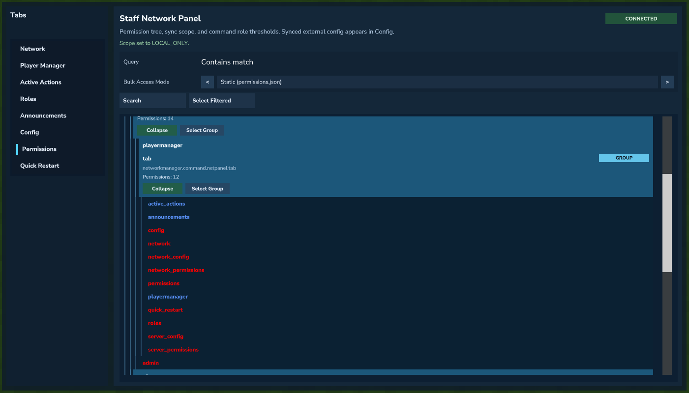 Bulk selection in permissions