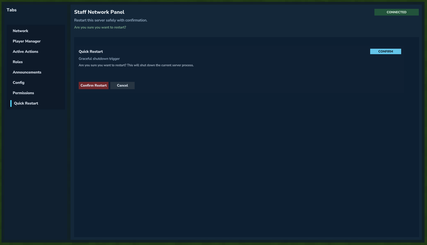 Quick Restart tab